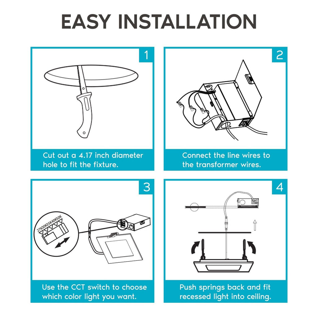 4 in. Ultra Thin Square Canless Dimmable Integrated LED Recessed Light Kit (4-Pack) K8891