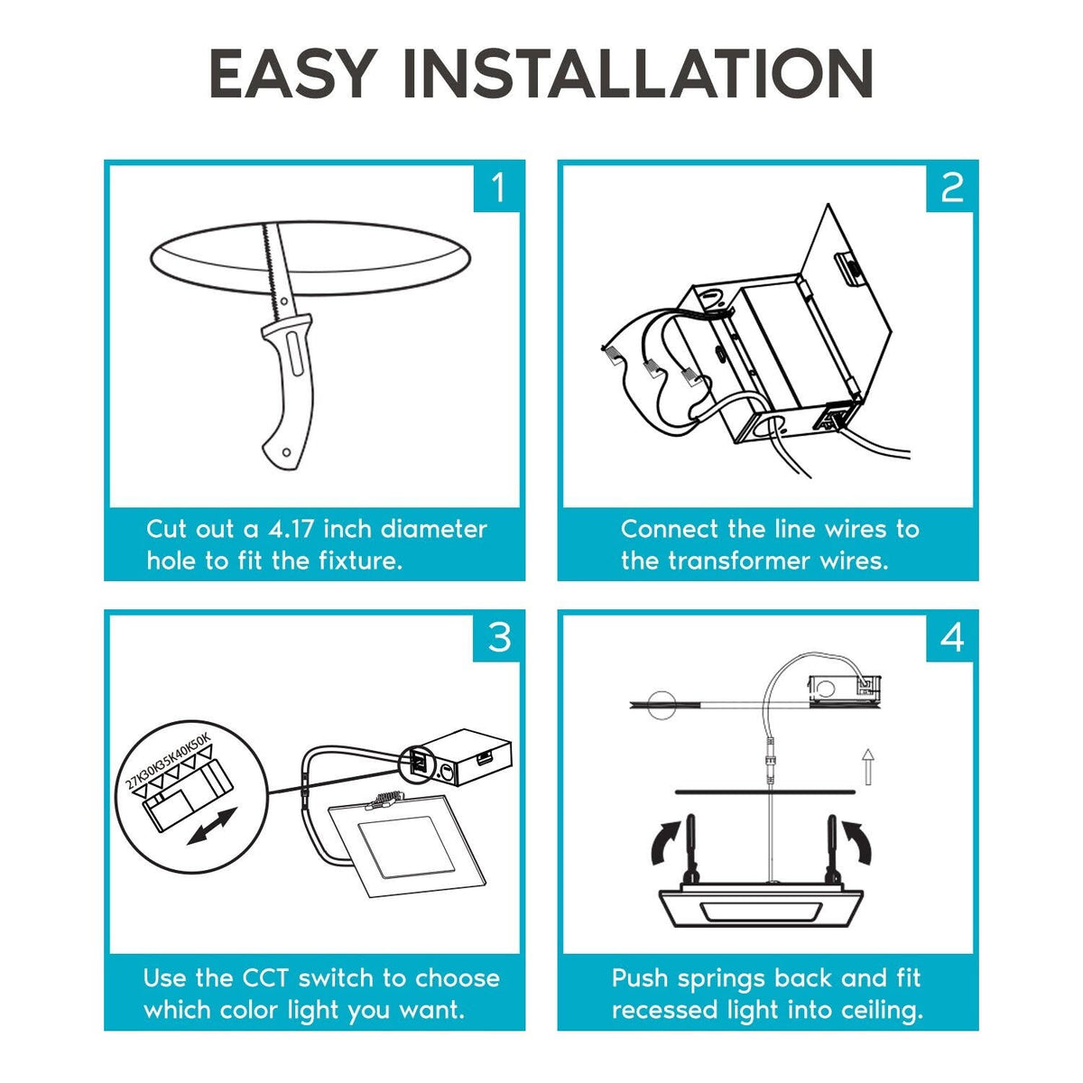 4 in. Ultra Thin Square Canless Dimmable Integrated LED Recessed Light Kit (4-Pack) K8891