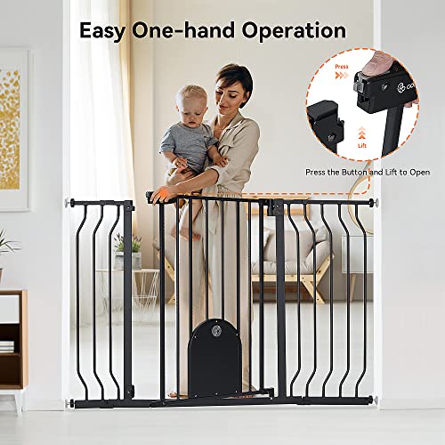 30" Tall Black Metal Baby Gate with Pet Door A3395