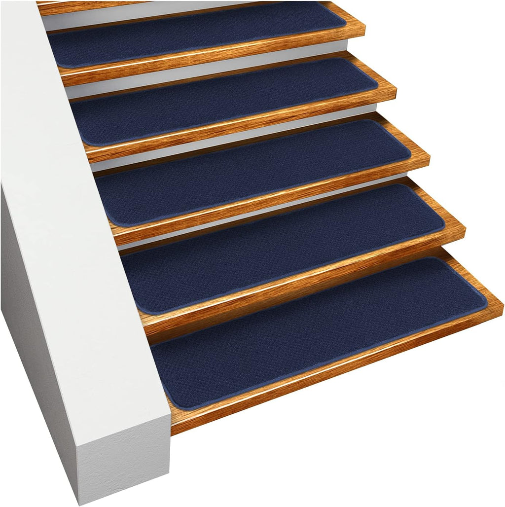 Set of 15 Navy Blue 8 Inches X 30 Inches Skid-Resistant Carpet Stair Treads B25810