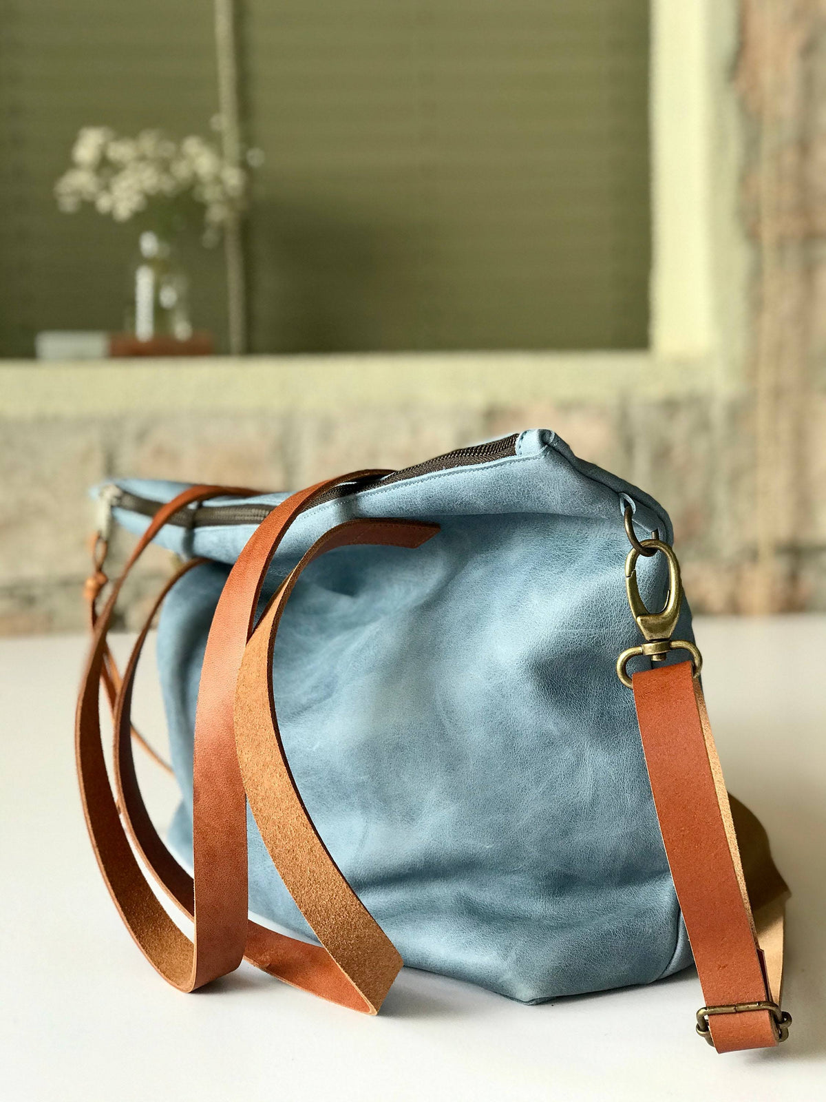 Large Blue Leather Bag B7800