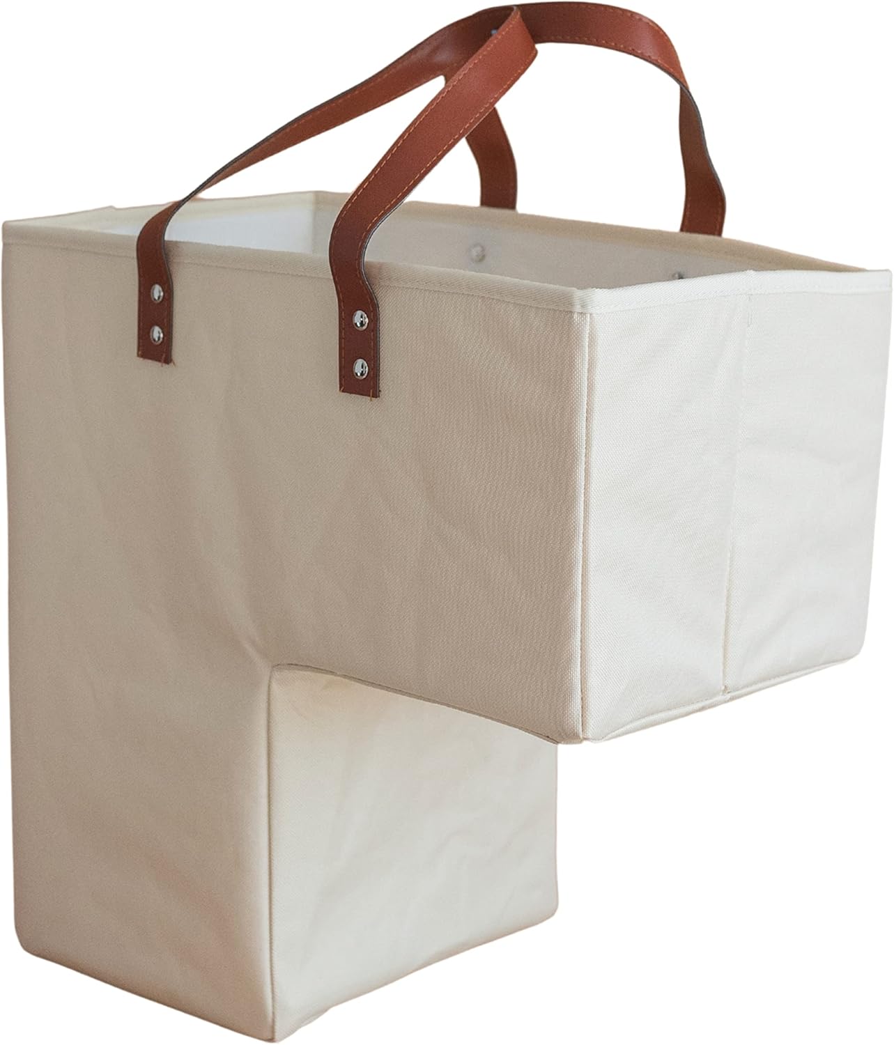 Beige Staircase Baskets with Leather Handles, Pack of 2 Z4718