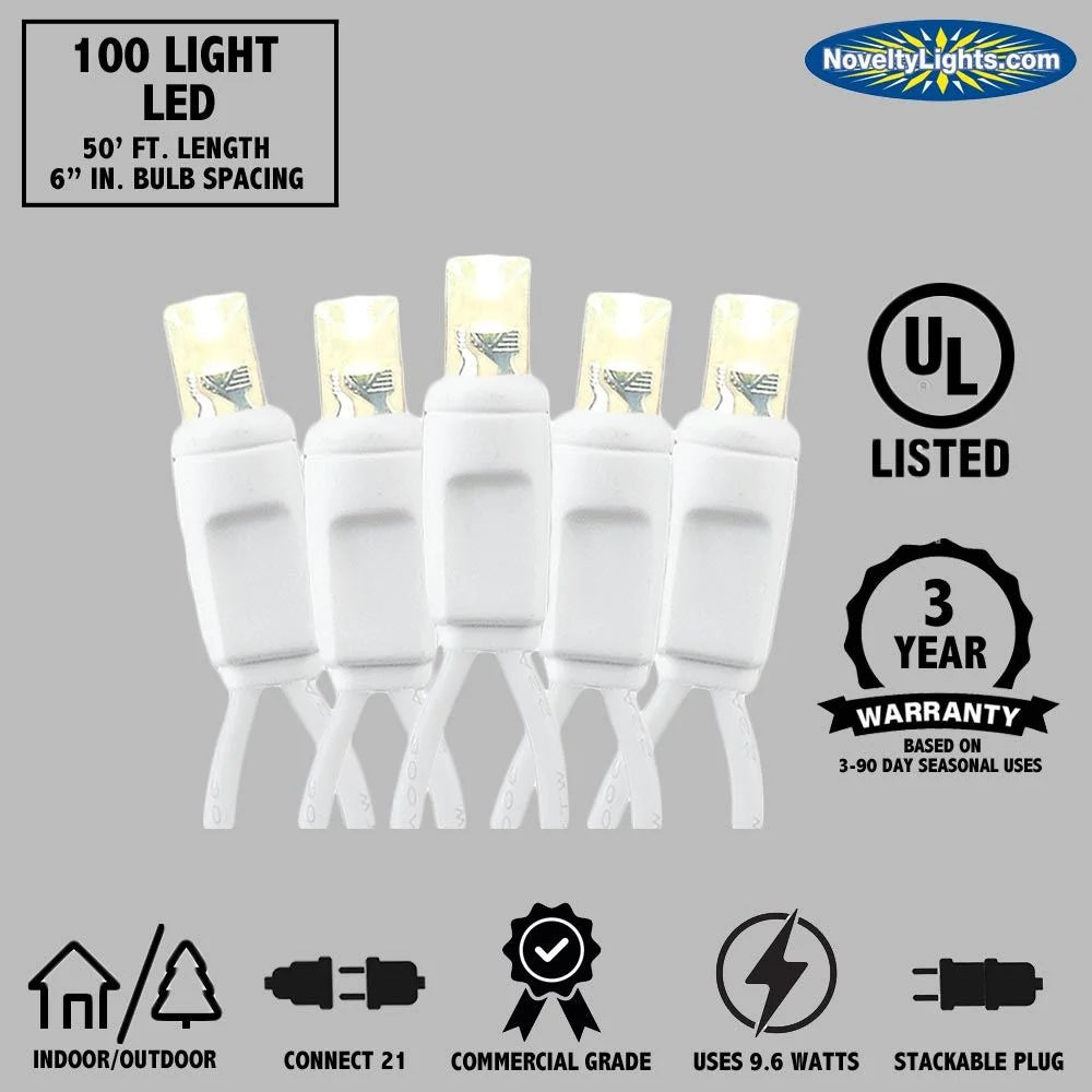 100 Light LED Christmas Mini Light Set, Warm White, White Wire U6873