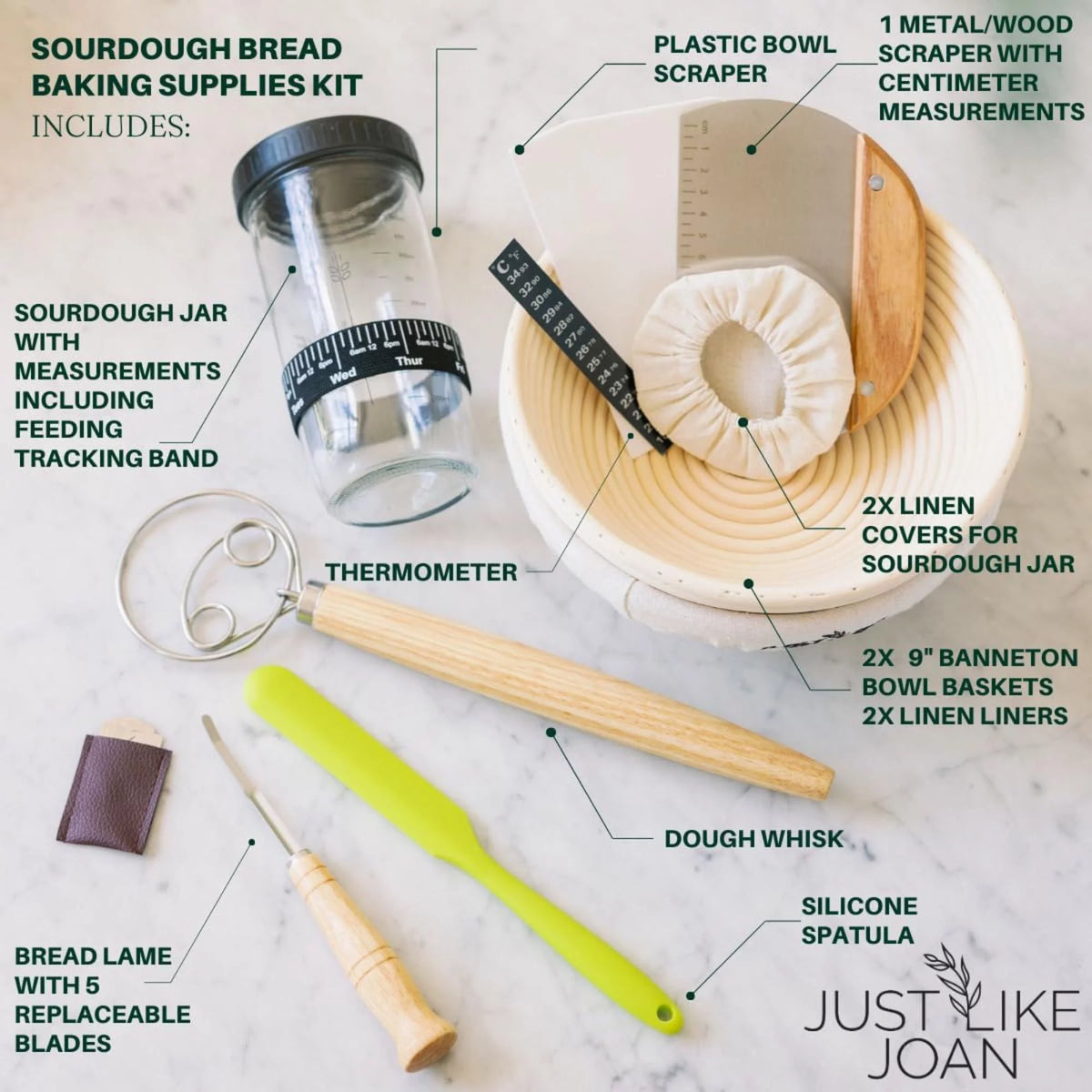 Sourdough Bread Baking Kit with Starter Jar and Banneton Bowl Basket B70223