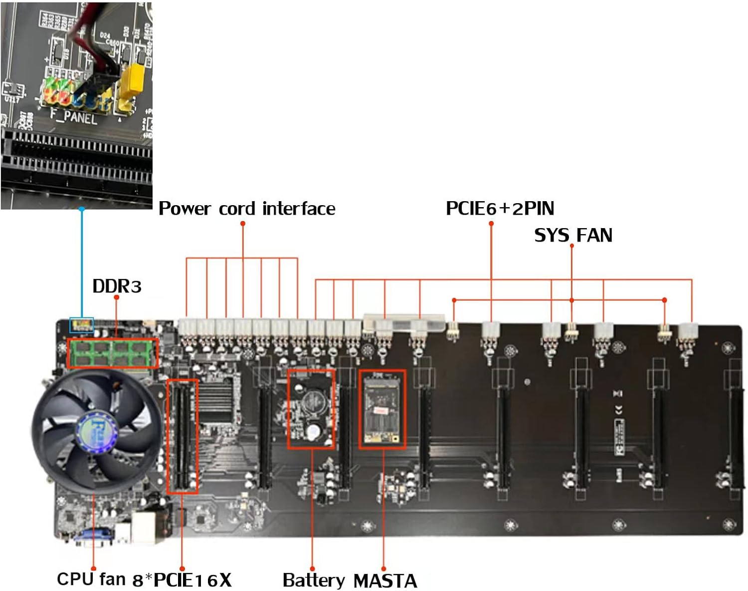 8 GPU 70mm Slots Mining Rig Frame with 8 Fans O431182