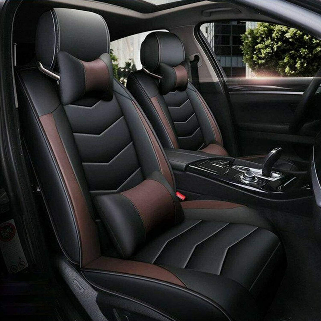 Beige Leather Car Seat Covers 9PCS Full Set Front Rear L76439