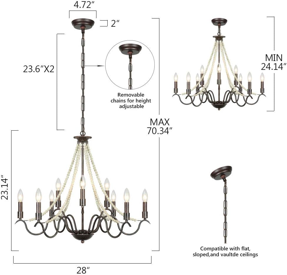 9-Light Bronze Wood Beads Chandelier A53161