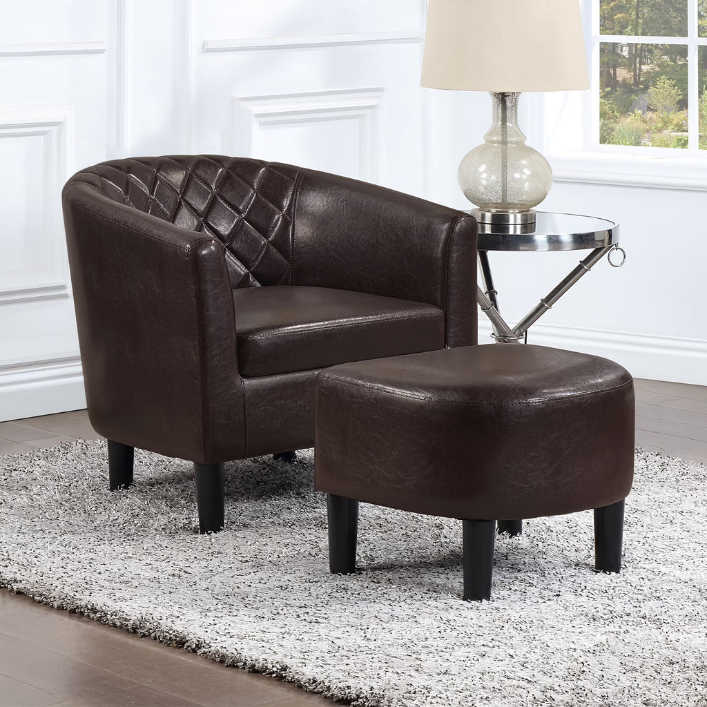 Espresso Faux Leather Accent Chair with Ottoman U9515