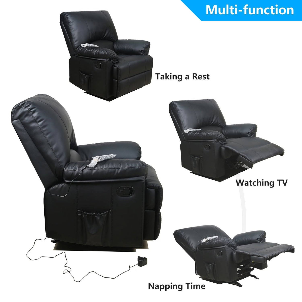 Black PU Leather Rocker Recliner Q855