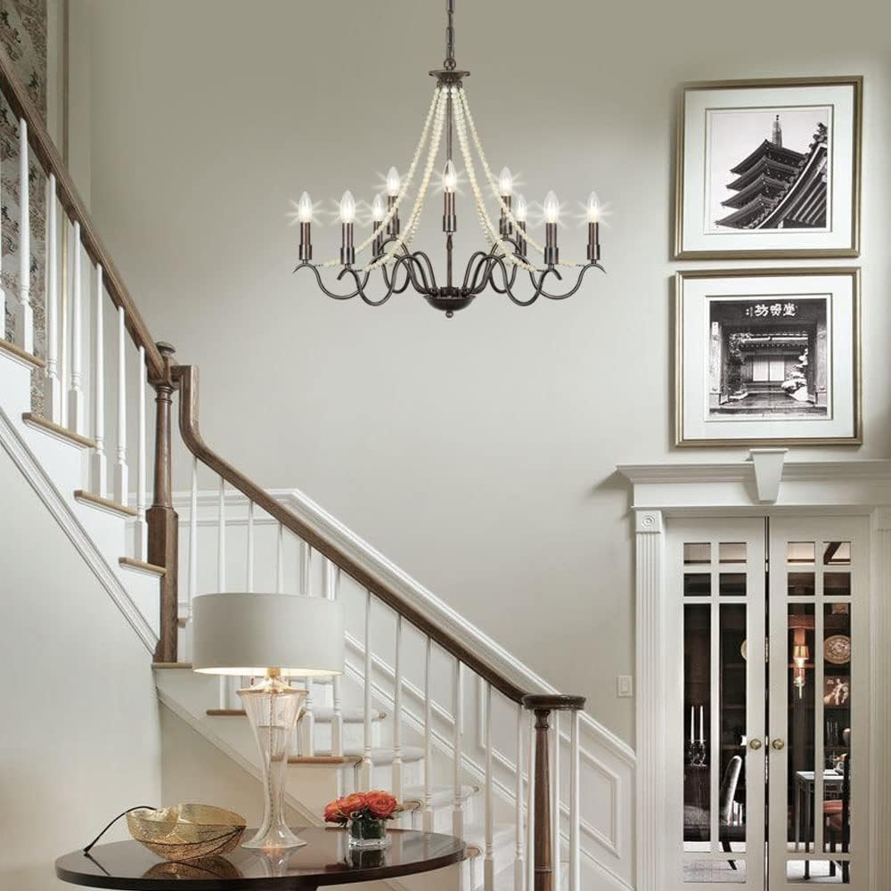 9-Light Bronze Wood Beads Chandelier A53161