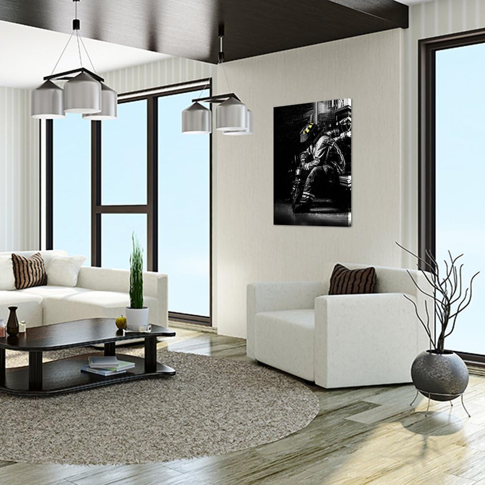 Exhausted Firefighter after Rescue Canvas Print Painting N1715