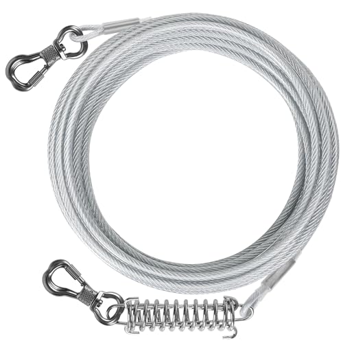 50 ft Heavy Duty Dog Tie Out Cable with Spring Swivel Lockable Hook I649259