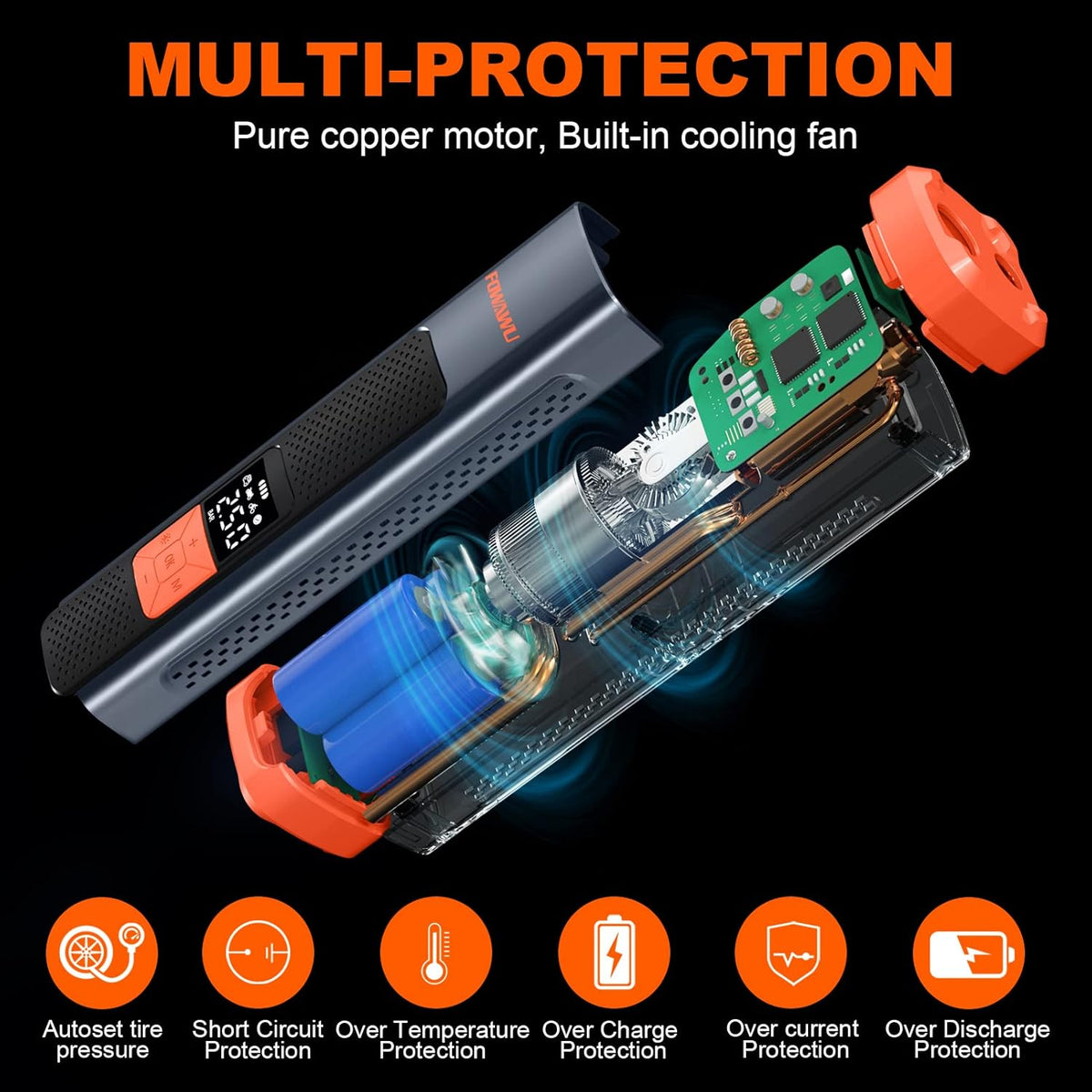 6000mAh 150PSI Tire Inflator Portable Air Compressor with LCD, Pack of 2 X9076