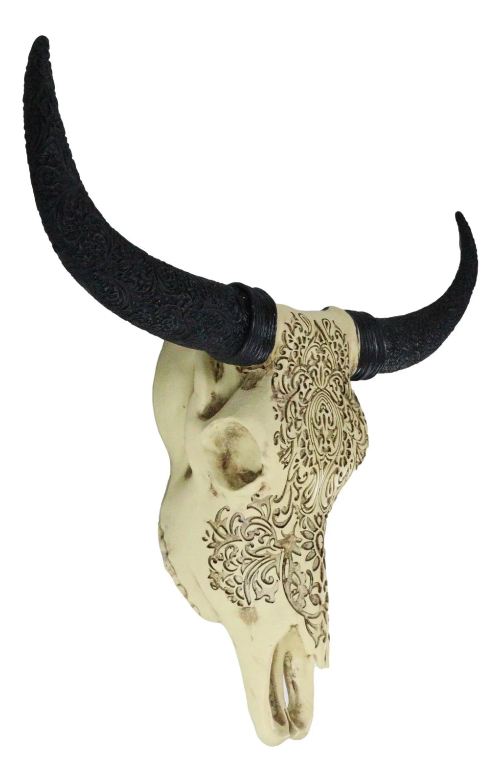 Tooled Bison Bull Cow Skull Wall Decor Plaque T377