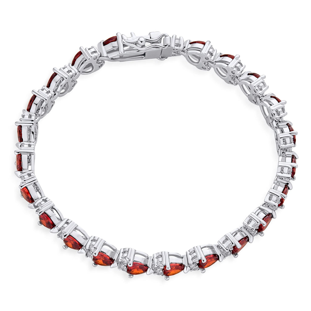 Cubic Zirconia Red Heart Shaped Tennis Bracelet Silver Plated 7.5 Inch Z2422
