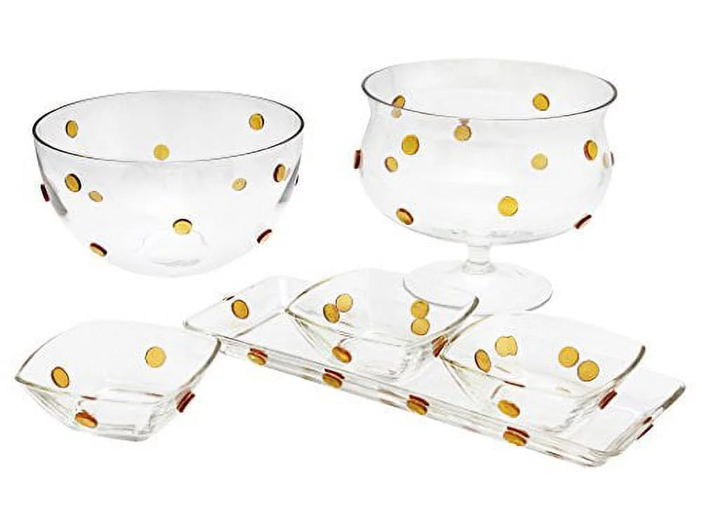 Glass Trifle Bowl, 8 Inch Footed Glass Fruit Bowl with Gold Glass Dots X22542
