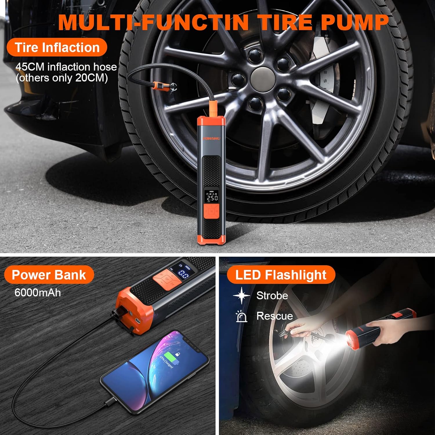 6000mAh 150PSI Tire Inflator Portable Air Compressor with LCD, Pack of 2 X9076