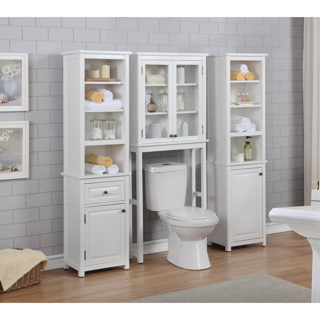White Over The Toilet Storage Cabinet with Glass Doors V83239