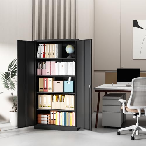 72" Locking Metal Storage Cabinet with 2 Doors and 4 Adjustable Shelves M16224