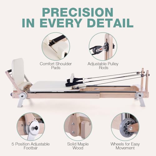 Adjustable Maple Wooden Pilates Reformer Machine with Reformer Box & Padded Jump Board R5453