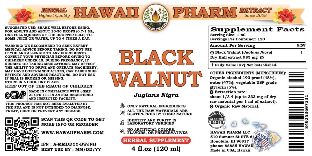Black Walnut Dry Hull Liquid Extract Tincture 4 Fl.Oz U626