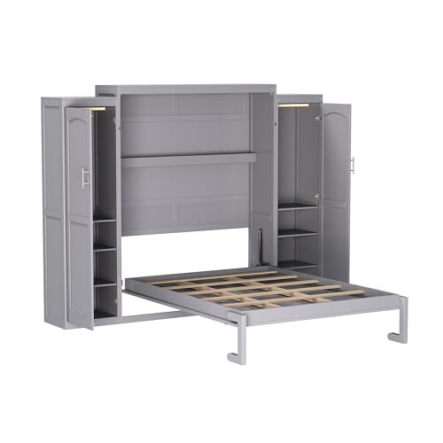 White Queen Size Wooden Murphy Wall Bed with Storage Shelf M900