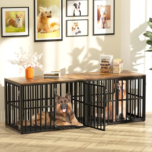 Black 76" Wooden Double Dog Crate with 4 Doors V466