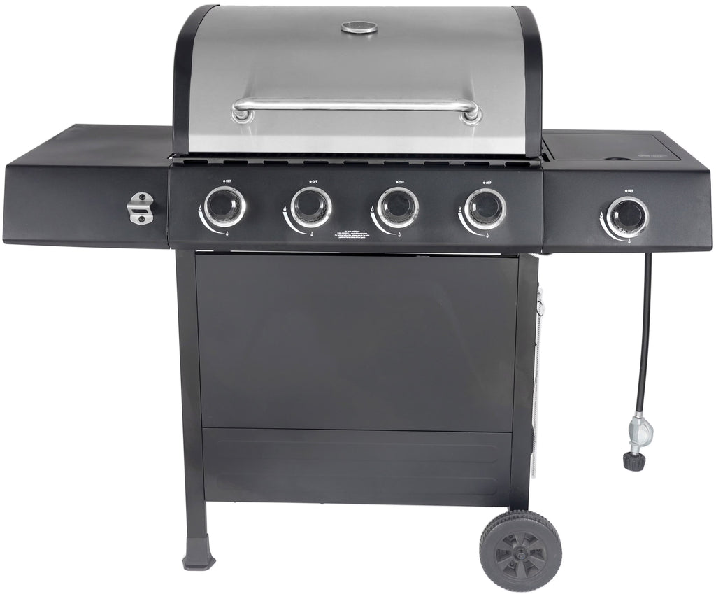 Stainless Steel & Black 4-Burner Propane Gas Grill with Side Burner M806092