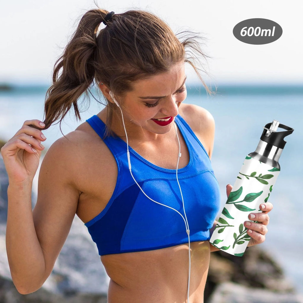 Leaf Green Stainless Steel Insulated Water Bottle with Straw Lid P7089