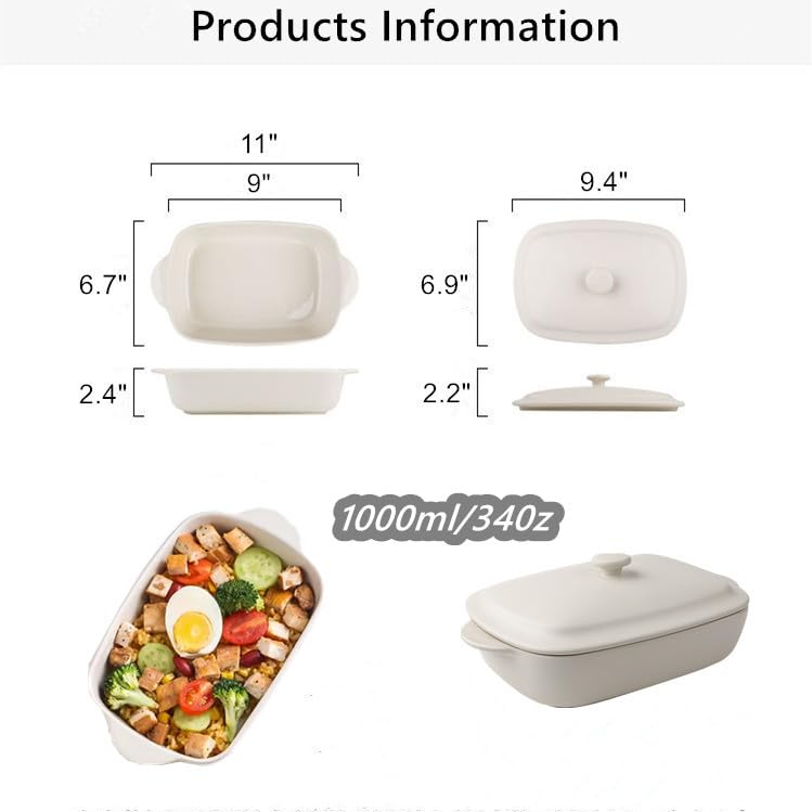 33oz Ceramic Rectangular Baking Dish with Lid K946