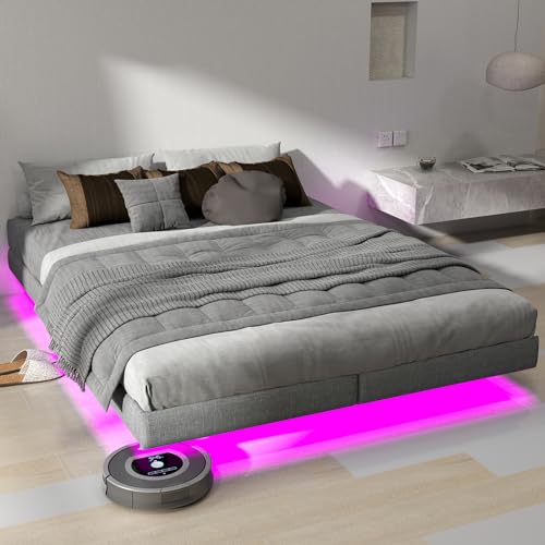 Full Floating Bed Frame Full Size with LED Lights Metal Slats L792486