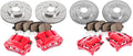 Red Powder Coated Calipers Drilled Slotted Rotors Ceramic Pads W927397
