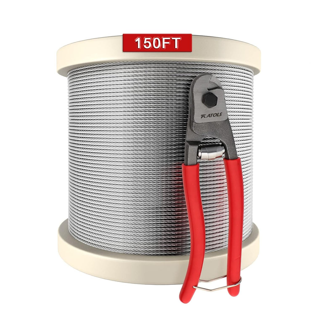 1/8 T316 Stainless Steel Cable with Cutter, 150FT Wire Rope, 7x7 Strands Y2484
