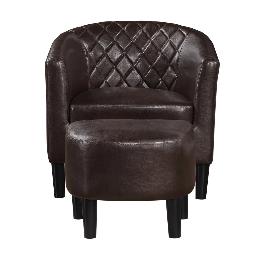 Espresso Faux Leather Accent Chair with Ottoman U9515