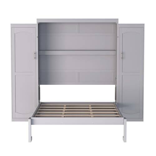White Queen Size Wooden Murphy Wall Bed with Storage Shelf M900