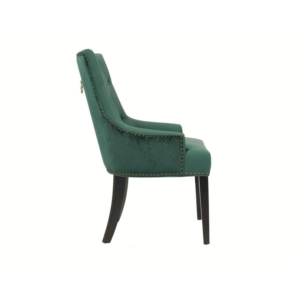 Dining Side Chair Button Tufted PU Leather Velvet Polished Brass Nailheads Espresso Wooden Legs P3309