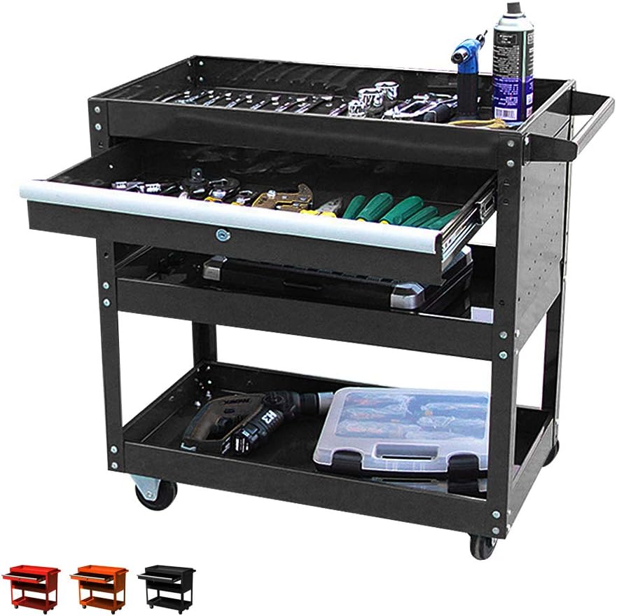Black 4-Wheel Rolling Tool Cart with Ball-Bearing Slides M4276