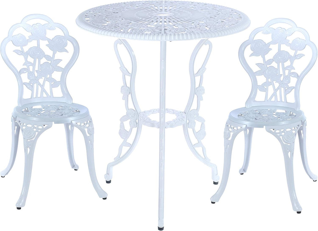 White 3 Piece Cast Aluminum Bistro Table Set L61457