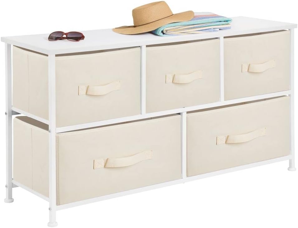 Pink/White 5 Drawer Steel Frame Wood Top Toy Storage Dresser B5348