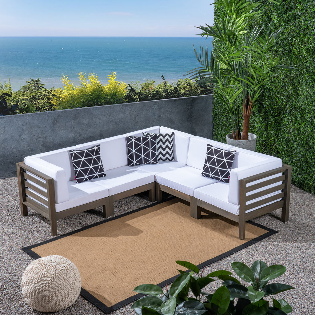 Gray Acacia Wood Sectional Sofa Set with Cushions Q1562