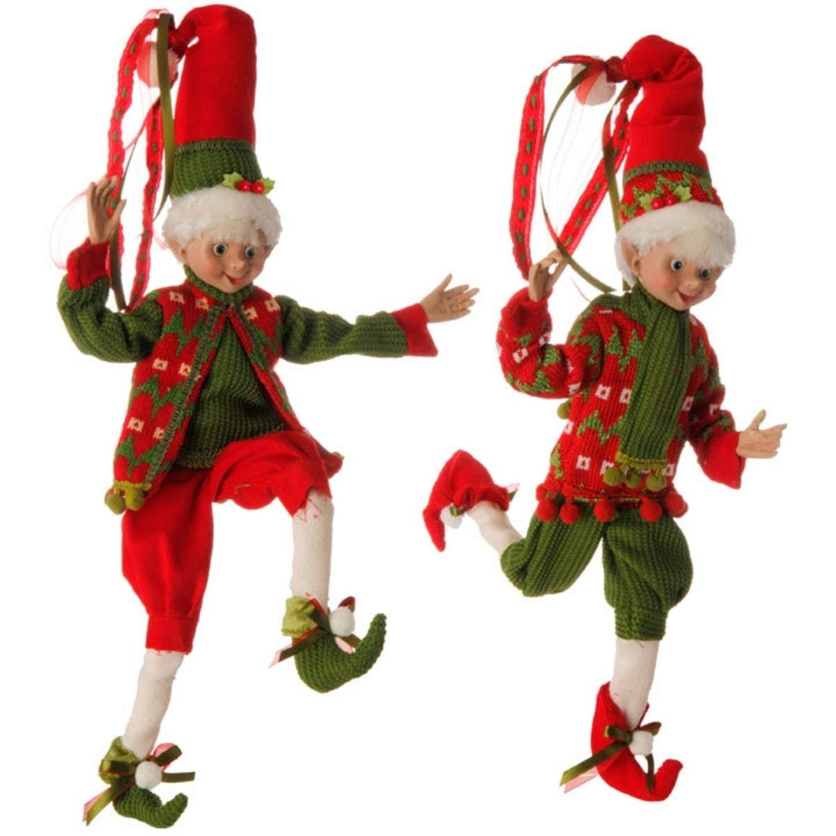 16x22 Red and Green Holly Posable Elf Set G120