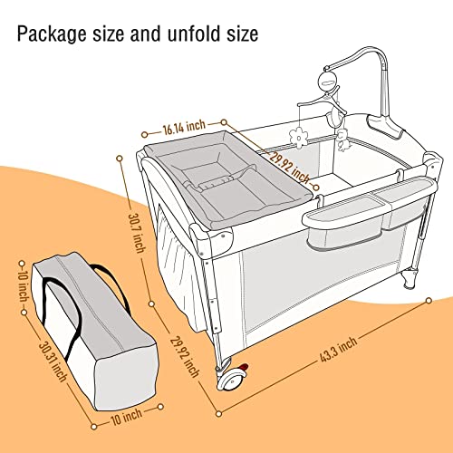 5 in 1 Baby Crib with Bassinet and Changing Table, Portable Travel Baby Playpen (Grey) M47124
