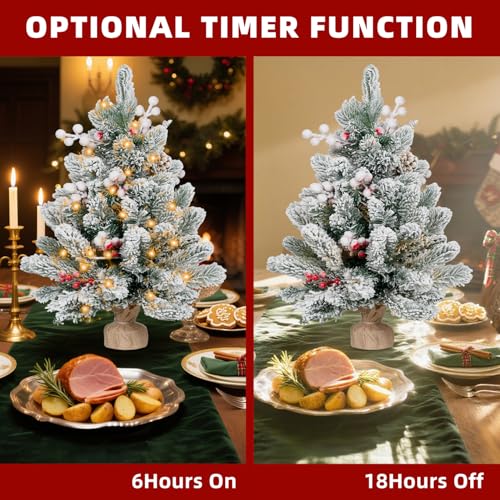 2FT Pre-lit Mini Christmas Snow Flocked Tree with LED Lights S498990