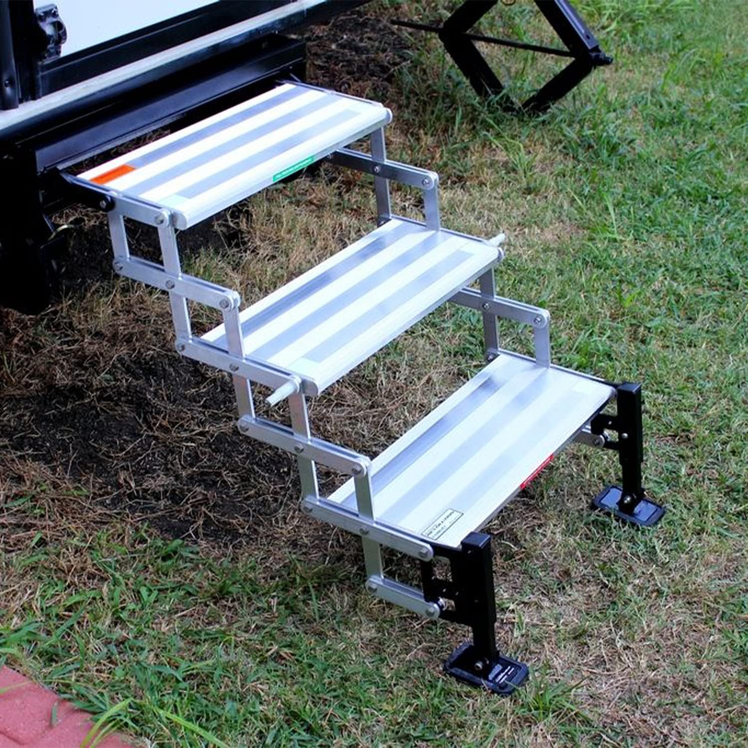 Silver Aluminum Bolt-On Folding Stairs with 3 Steps Y59315