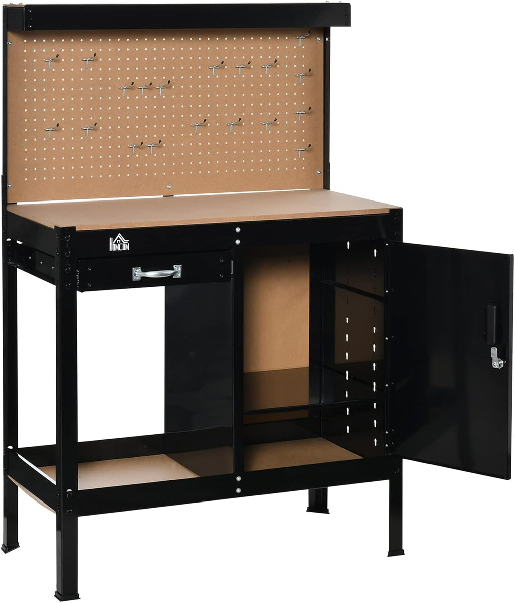 Multipurpose Workbench with Slide Drawer, Peg Board, Storage Cabinet X9265