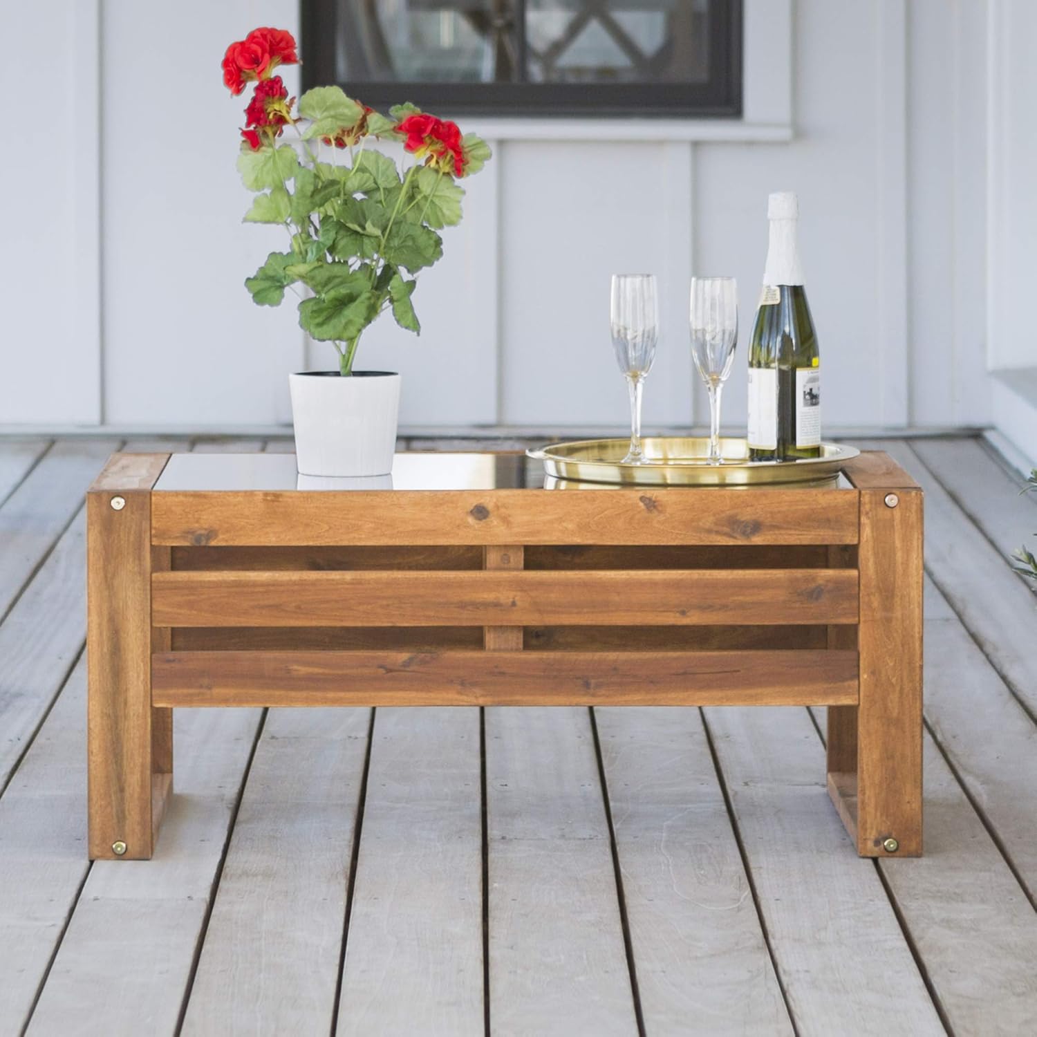 4 Piece Acacia Wood Outdoor Chat Set with Glass Top Coffee Table R358