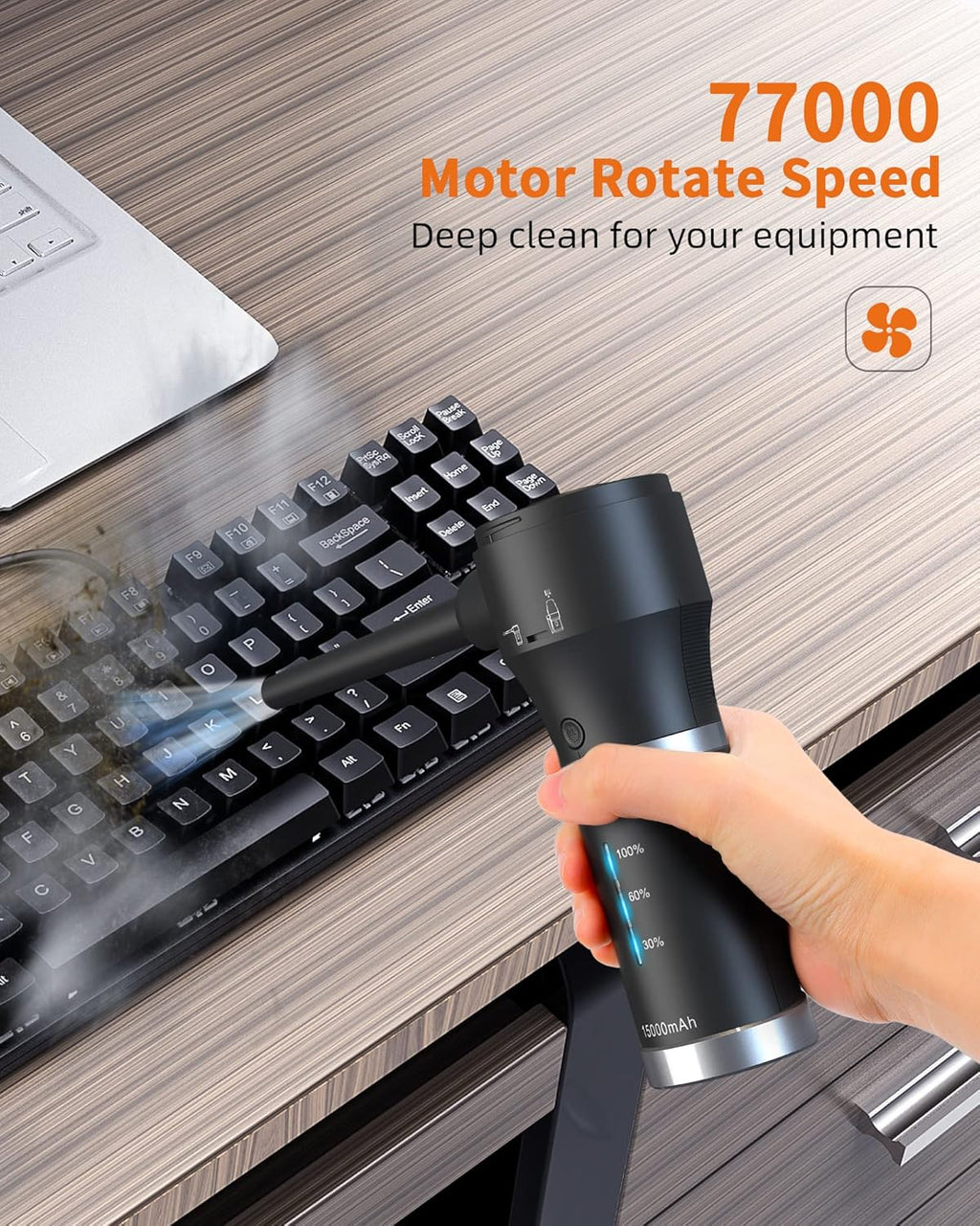 15000mAh Cordless Air Duster & Vacuum 2 in 1, 77000RPM/11000PA, 2 Speeds, Detachable Battery U947