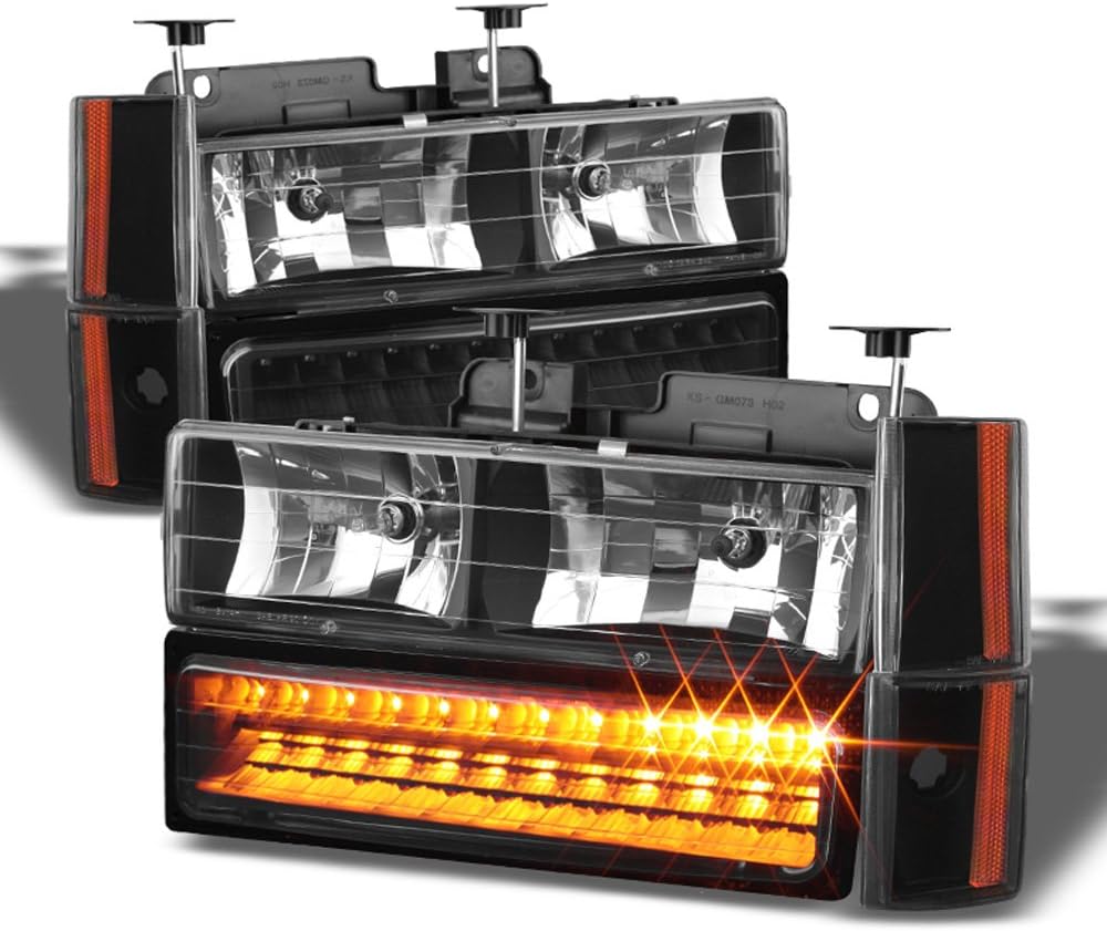 Headlights with Corner and LED Bumper Light for Chevy Silverado C10 Suburban GMC Sierra W123459