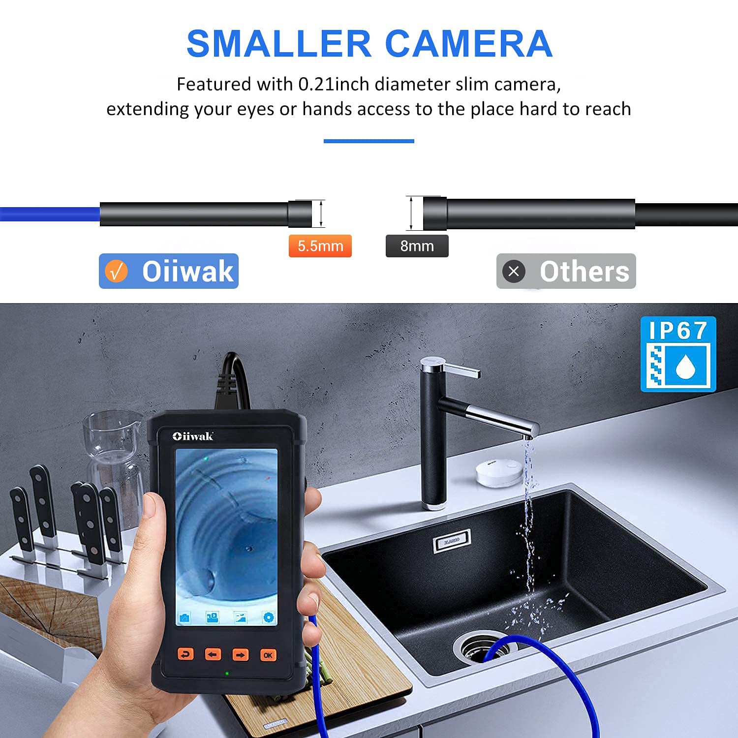 Industrial Endoscope Camera 5.5mm Waterproof 1080P HD 4.3 Screen with Light, 11.5FT Cable Q92112