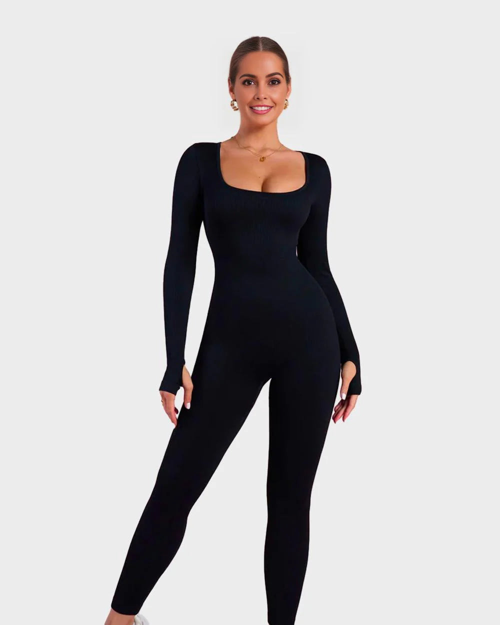 Long Sleeve Square Neck Full Body Shaper Jumpsuit D8205